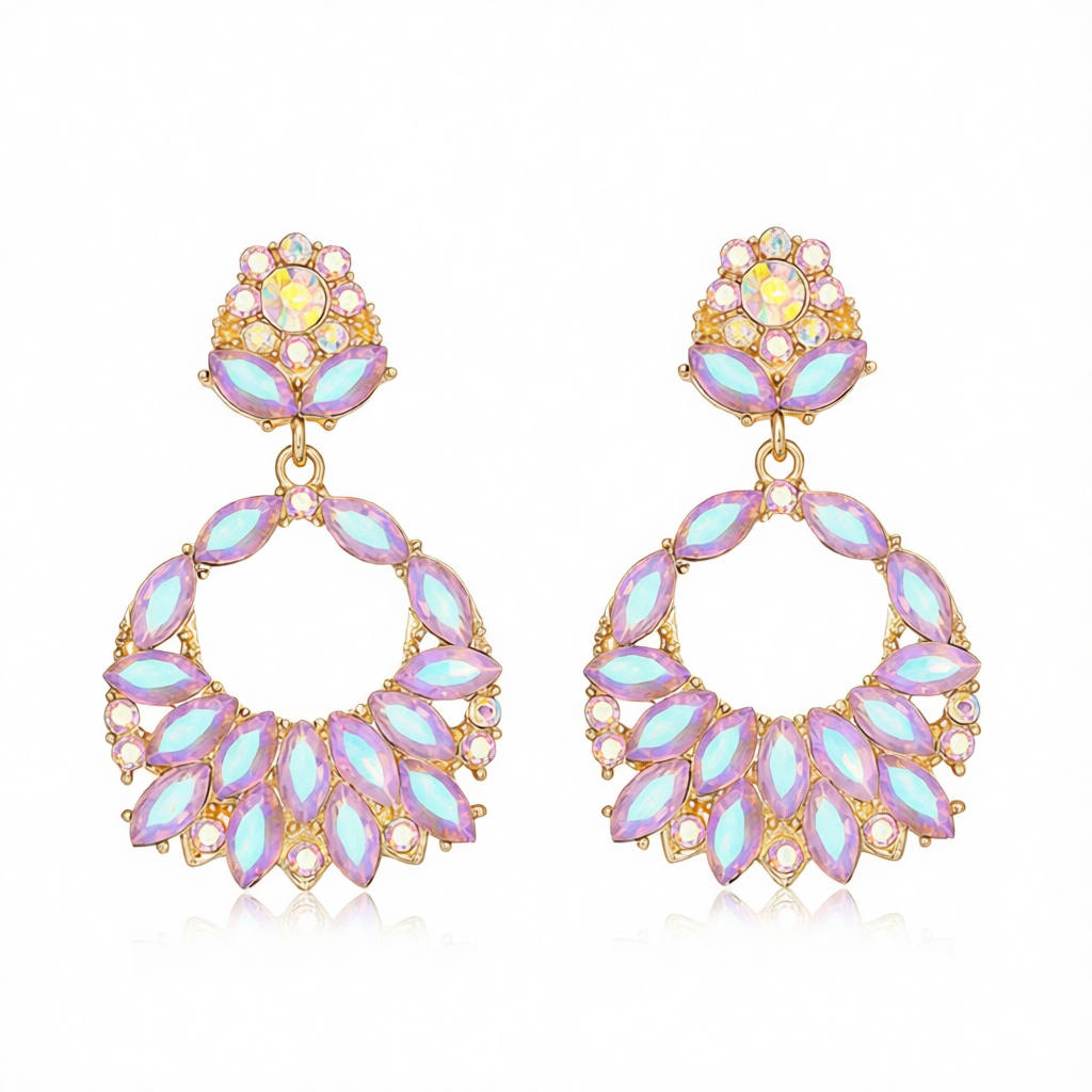 Blue Crystal & Cubic Zirconia 18K Gold-Plated Botanical Drop Earrings