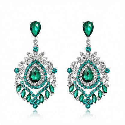 Green Crystal and Cubic Zirconia Silver-Plated Botanical Drop Earrings, silver drop earrings for women, side view
