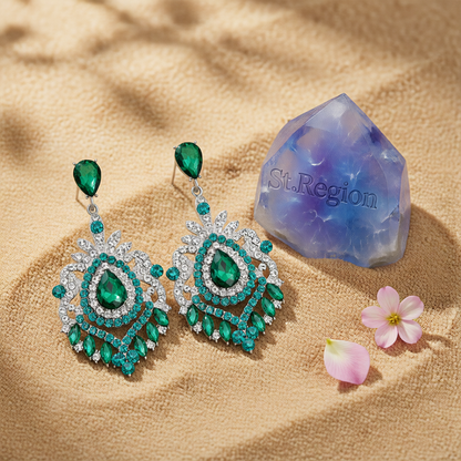 Green Crystal & Cubic Zirconia Silver-Plated Botanical Drop Earrings
