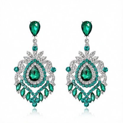 Green Crystal & Cubic Zirconia Silver-Plated Botanical Drop Earrings