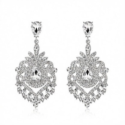 Crystal and Cubic Zirconia Silver-Plated Botanical Drop Earrings, silver drop earrings for women, side view