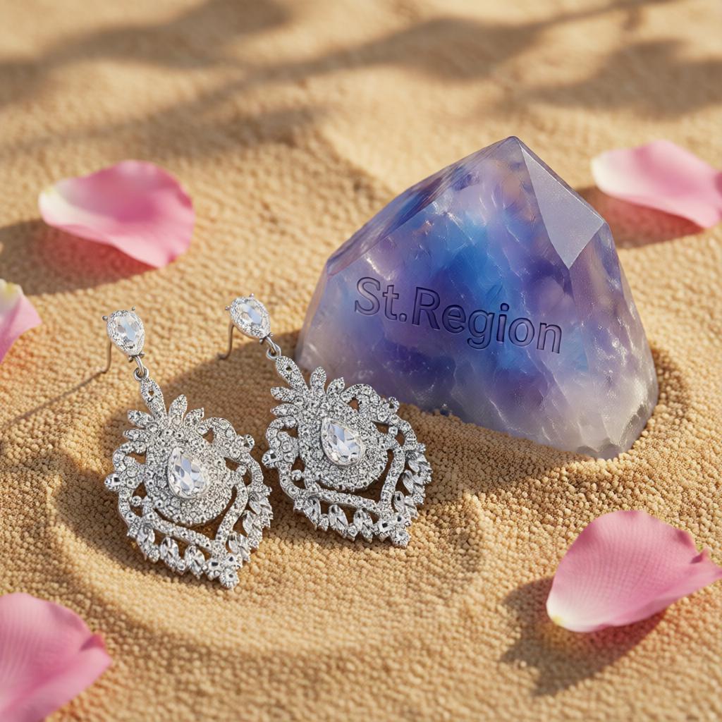 Crystal and Cubic Zirconia Silver-Plated Botanical Drop Earrings, silver drop earrings for women, detail close-up