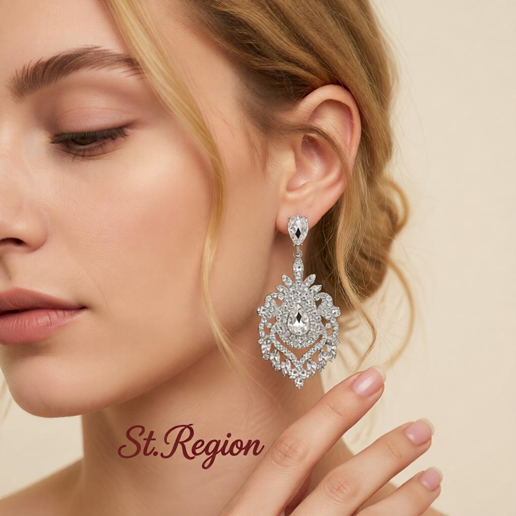 Crystal and Cubic Zirconia Silver-Plated Botanical Drop Earrings, silver drop earrings for women, styled look