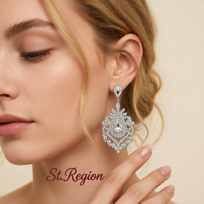 Crystal and Cubic Zirconia Silver-Plated Botanical Drop Earrings, silver drop earrings for women, styled look
