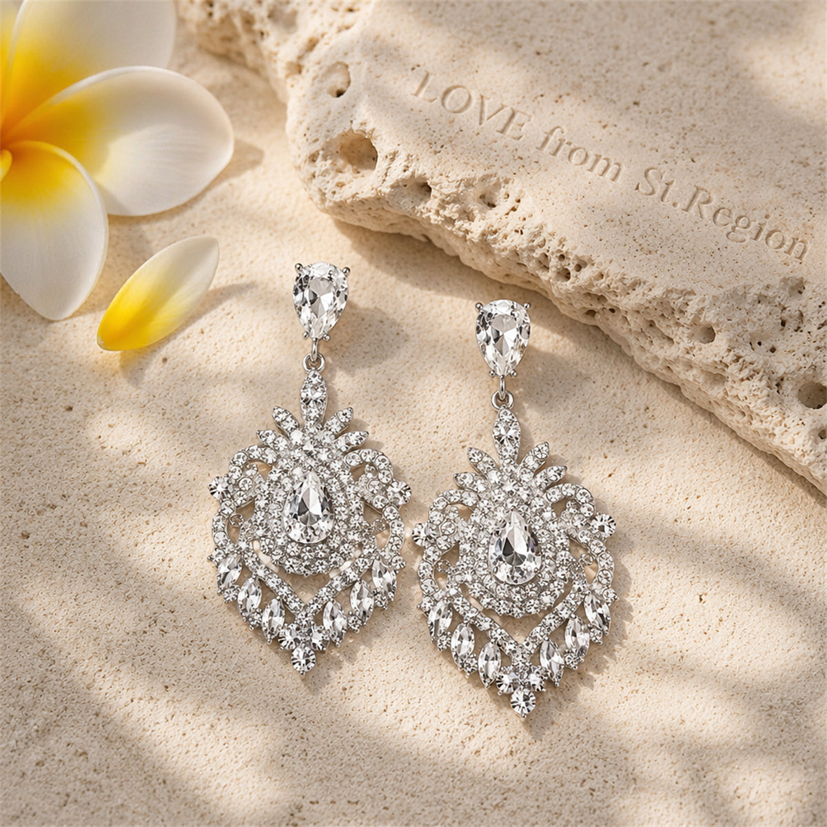 Crystal & Cubic Zirconia Silver-Plated Botanical Drop Earrings