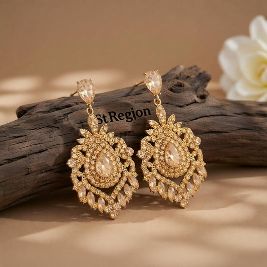 Yellow Crystal & Cubic Zirconia 18K Gold-Plated Botanical Drop Earrings