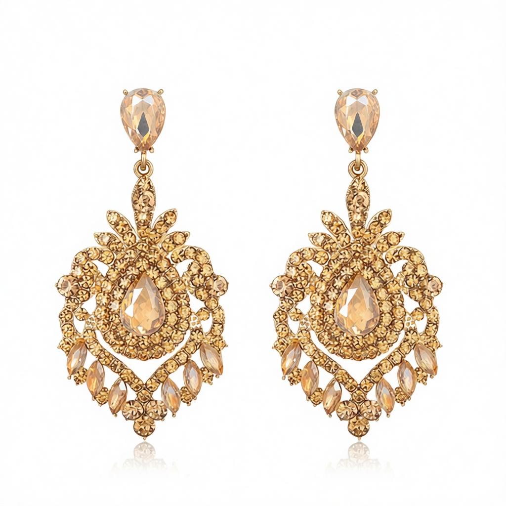 Yellow Crystal and Cubic Zirconia 18K Gold-Plated Botanical Drop Earrings, gold drop earrings for women, side view