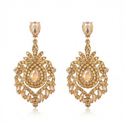 Yellow Crystal and Cubic Zirconia 18K Gold-Plated Botanical Drop Earrings, gold drop earrings for women, side view