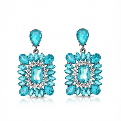 Blue Crystal and Clear Cubic Zirconia Rectangle Drop Earrings, drop earrings for women, side view