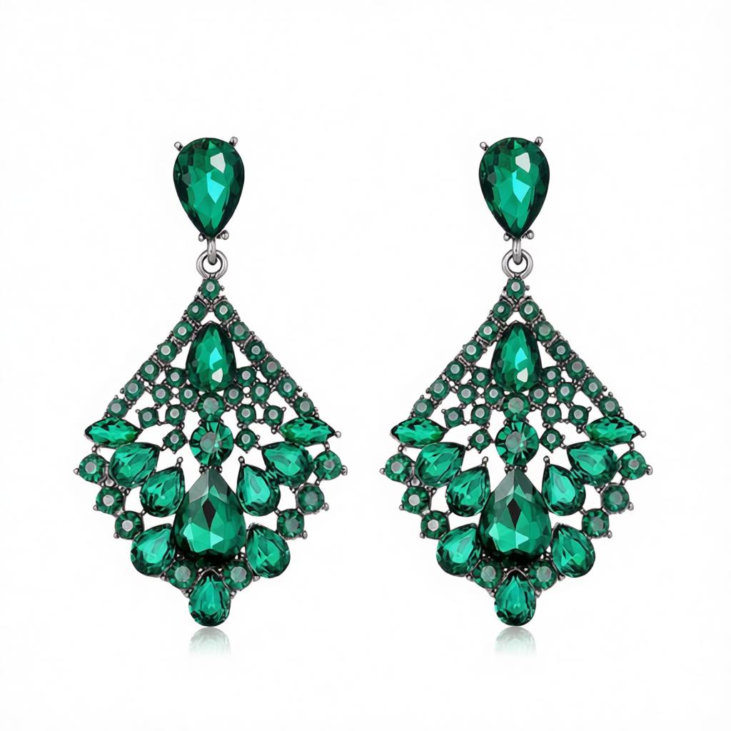 Green and Cubic Zirconia Rhombus Drop Earrings, drop earrings for women, everyday style, side view