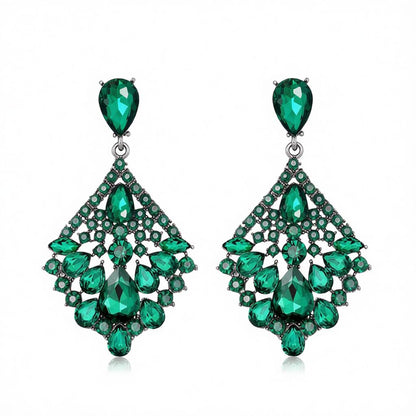 Green and Cubic Zirconia Rhombus Drop Earrings, drop earrings for women, everyday style, side view