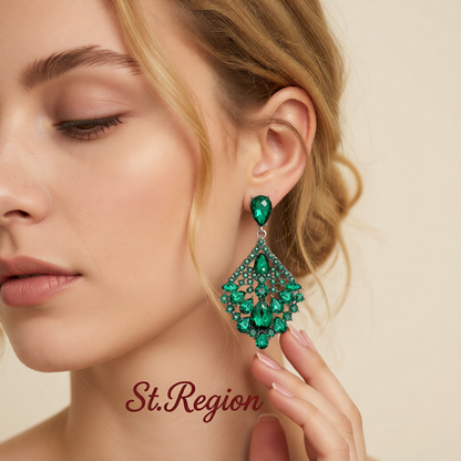 Green & Cubic Zirconia Rhombus Drop Earrings
