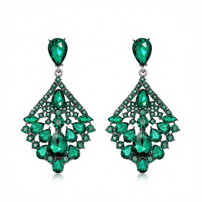Green & Cubic Zirconia Rhombus Drop Earrings