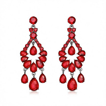 Red & Cubic Zirconia Tiered Teardrop Earrings