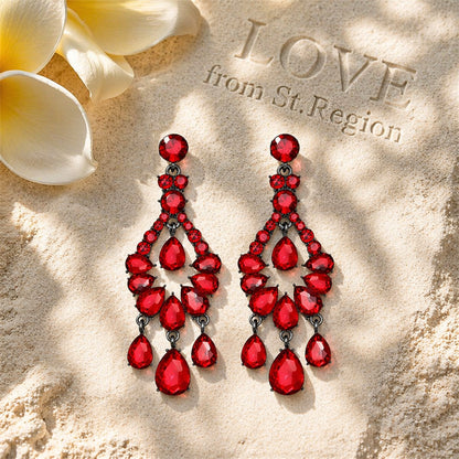 Red & Cubic Zirconia Tiered Teardrop Earrings