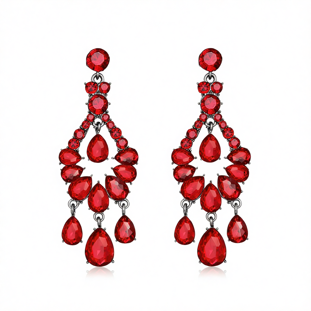 Red & Cubic Zirconia Tiered Teardrop Earrings