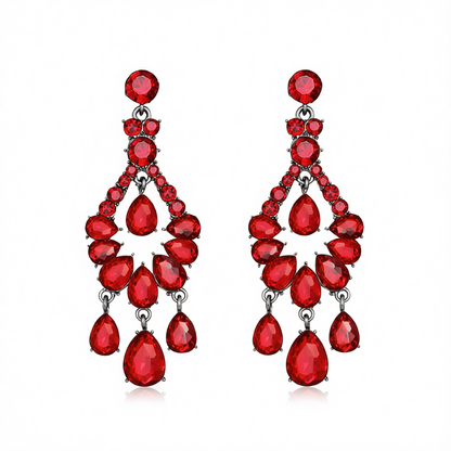 Red & Cubic Zirconia Tiered Teardrop Earrings