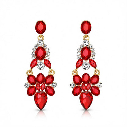 Red Crystal & Cubic Zirconia Cluster Drop Earrings