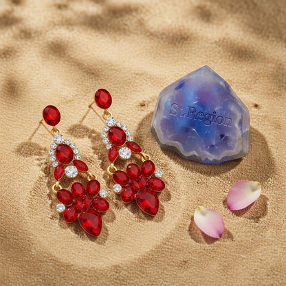Red Crystal & Cubic Zirconia Cluster Drop Earrings