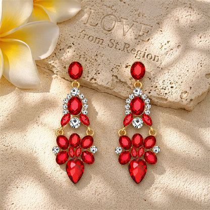 Red Crystal & Cubic Zirconia Cluster Drop Earrings