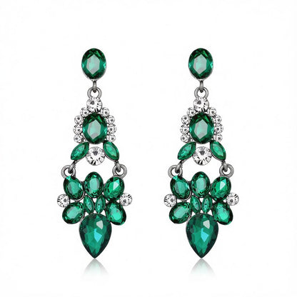 Green & Cubic Zirconia Cluster Drop Earrings