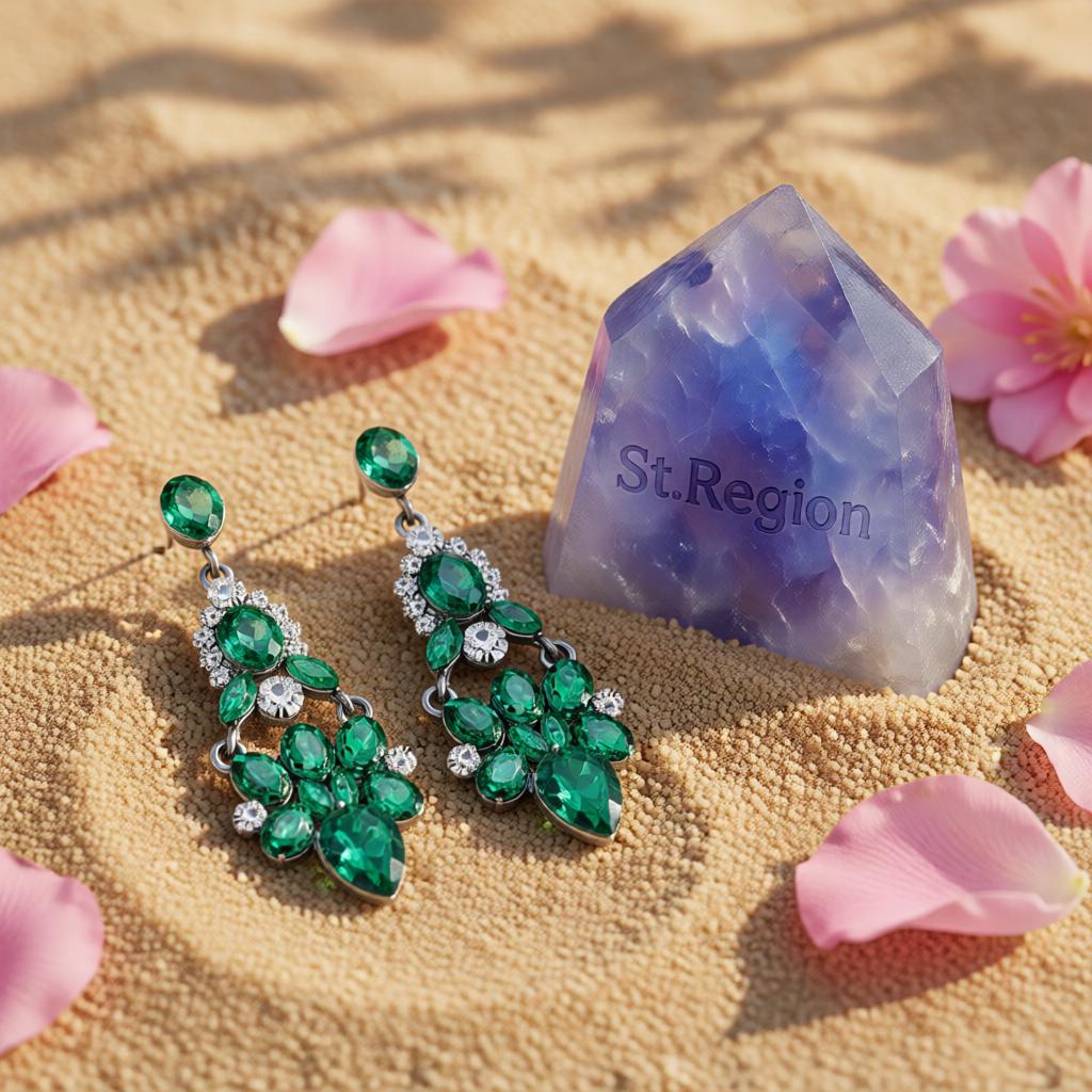 Green & Cubic Zirconia Cluster Drop Earrings