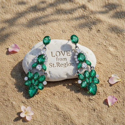 Green & Cubic Zirconia Cluster Drop Earrings
