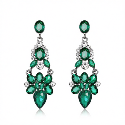 Green & Cubic Zirconia Cluster Drop Earrings
