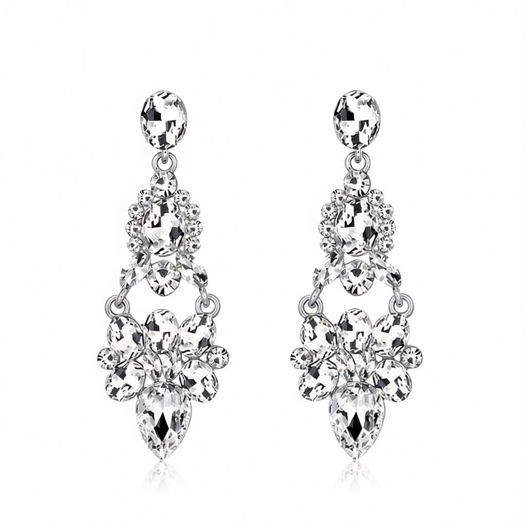 Crystal & Cubic Zirconia Silver-Plated Cluster Drop Earrings