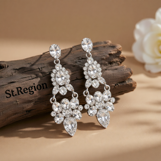 Crystal & Cubic Zirconia Silver-Plated Cluster Drop Earrings