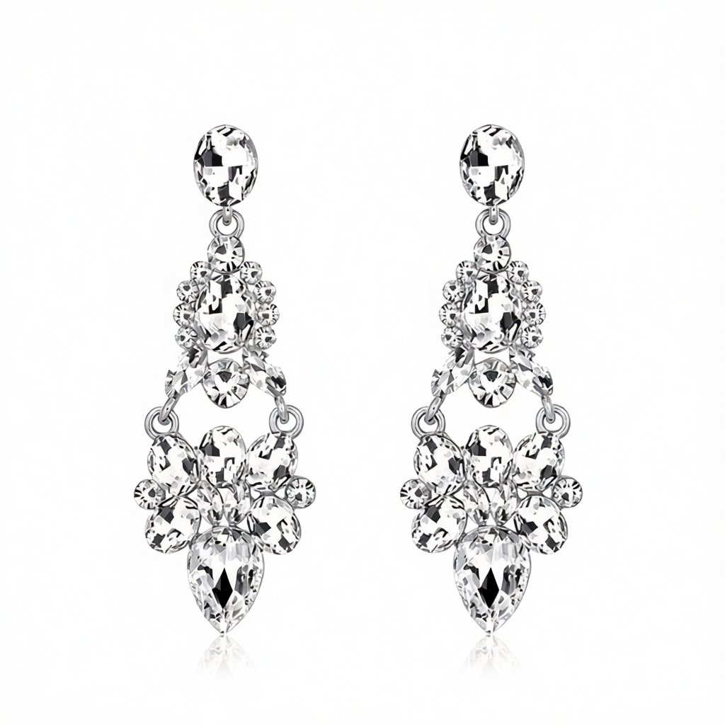 Crystal & Cubic Zirconia Silver-Plated Cluster Drop Earrings