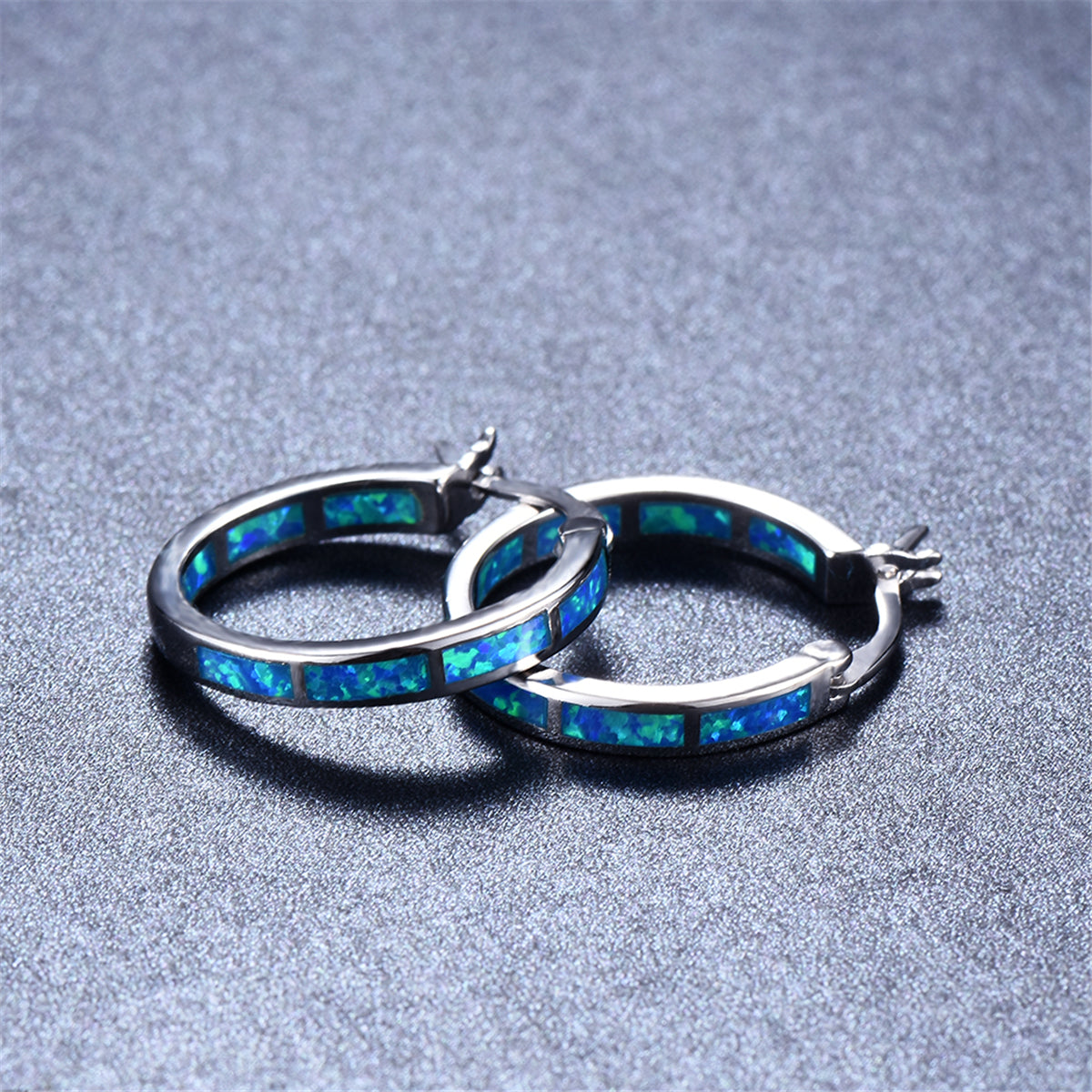 Blue Opal & Silver-Plated Block Channel Hoop Earrings