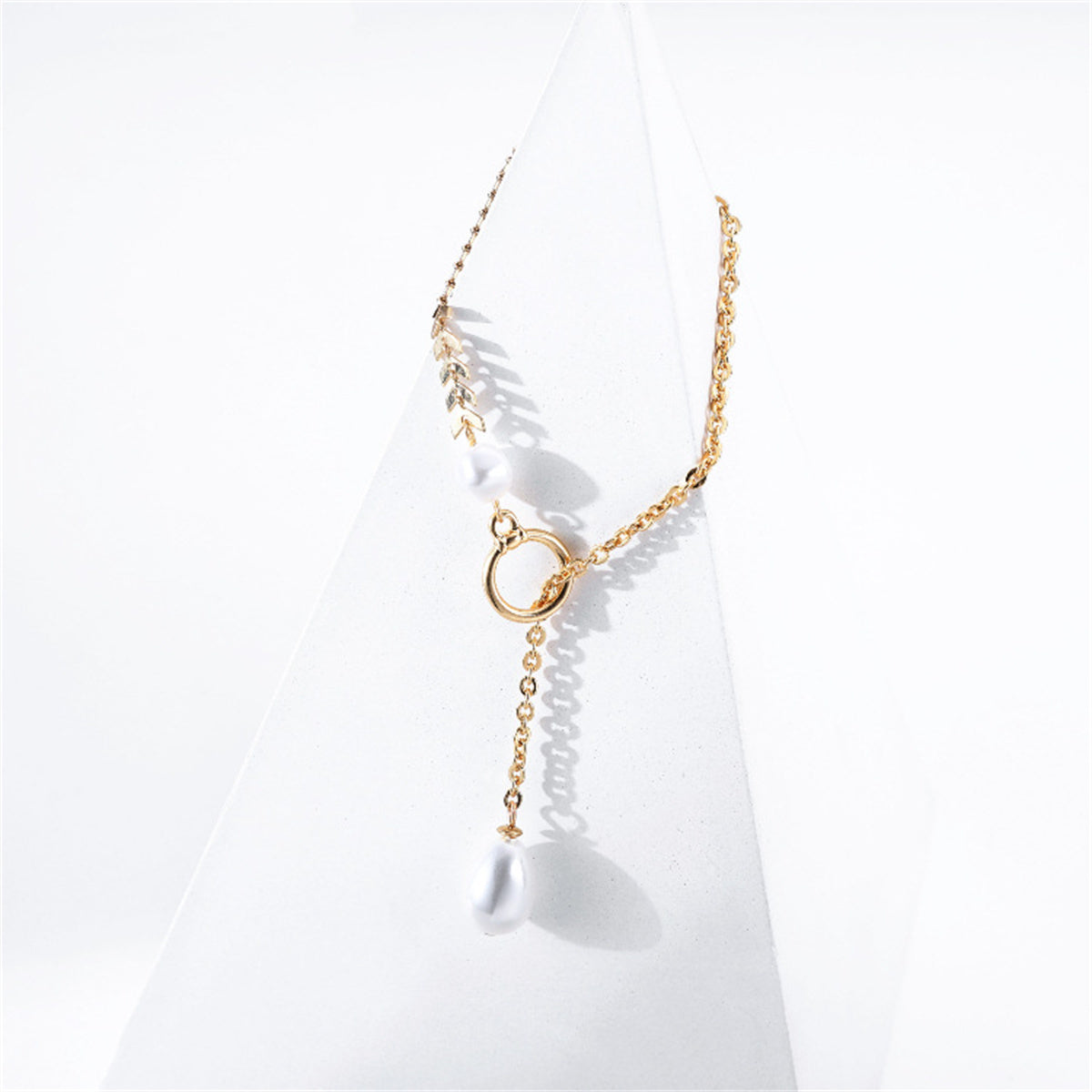 Pearl & 18K Gold-Plated Asymmetrical Circle Lariat Necklace