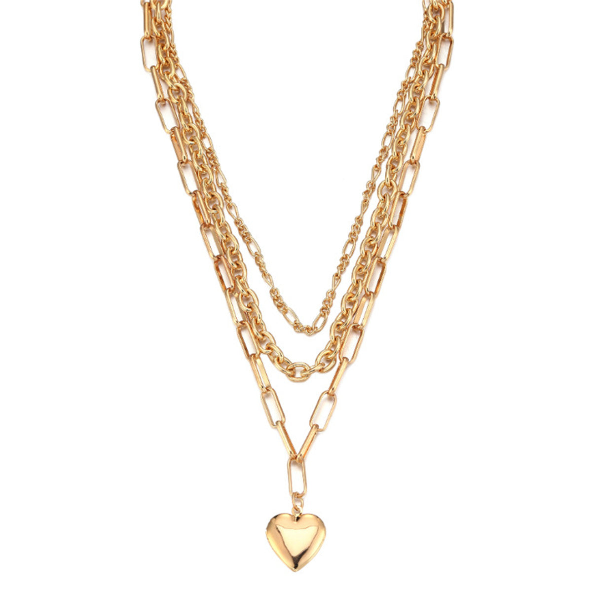 18K Gold-Plated Cable Chain Heart Pendant Layered Necklace