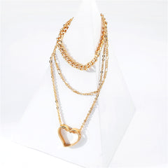 18K Gold-Plated Openwork Heart Pendant Layered Necklace