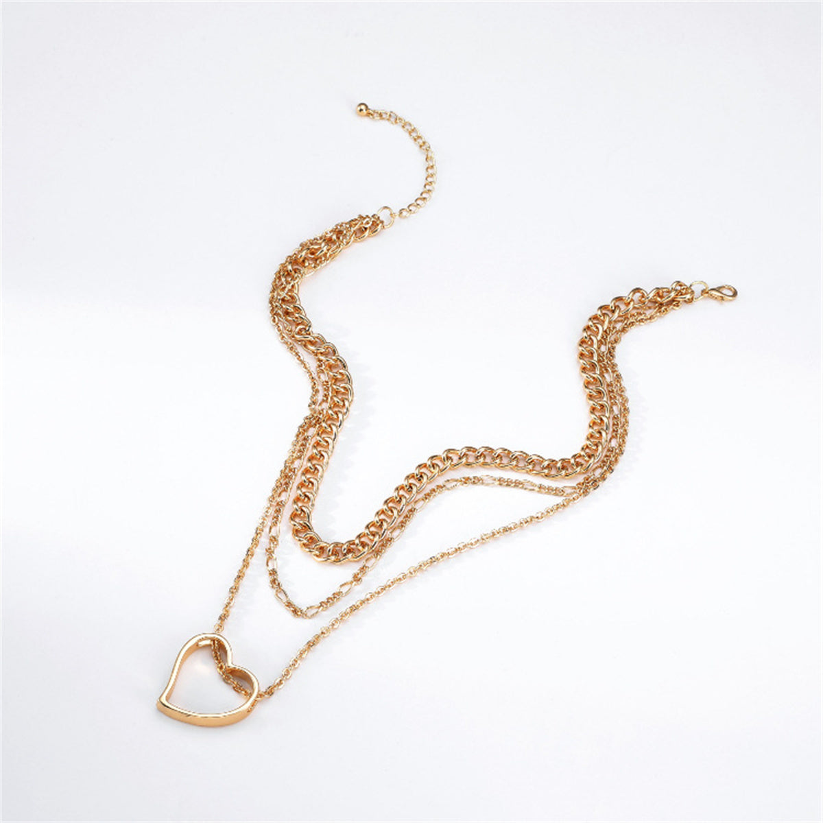 18K Gold-Plated Openwork Heart Pendant Layered Necklace