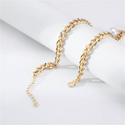 Pearl and 18K Gold-Plated Chain Asymmetrical Round Pendant Necklace, gold pendant necklace for women, lifestyle look