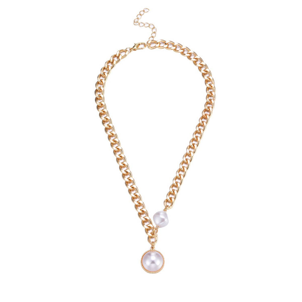 Pearl and 18K Gold-Plated Chain Asymmetrical Round Pendant Necklace, gold pendant necklace for women, side view
