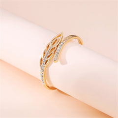 Cubic Zirconia & 18K Gold-Plated Openwork Leaf Bypass Hinge Bangle