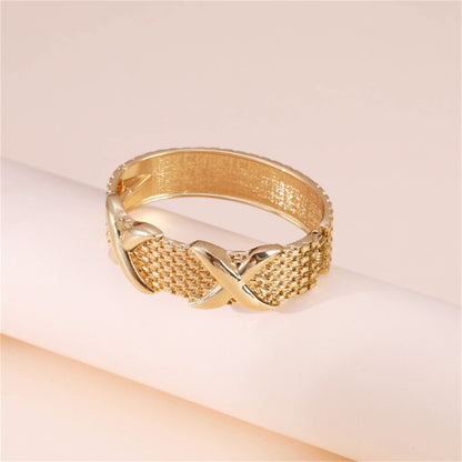 18K Gold-Plated Woven-Textured Double X Hinge Bangle, gold bangle bracelet, everyday style, side view