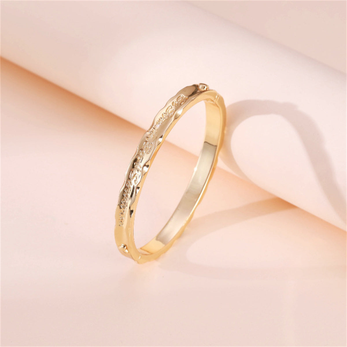 18K Gold-Plated Engraved 'Be Strong' Bangle, gold bangle bracelet, dainty minimalist design, side view
