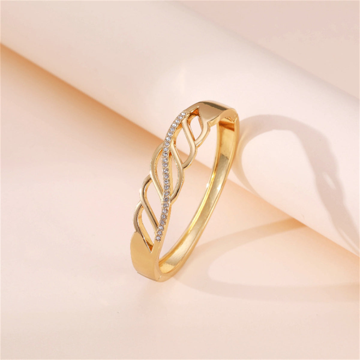 Cubic Zirconia & 18K Gold-Plated Cutout Leaf Bangle