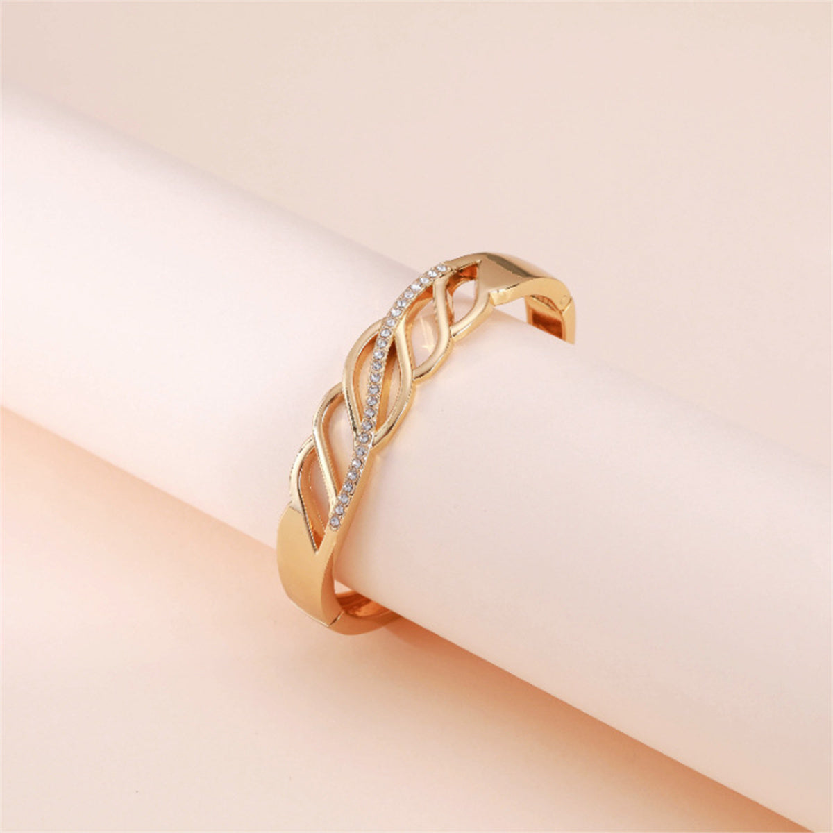 Cubic Zirconia & 18K Gold-Plated Cutout Leaf Bangle