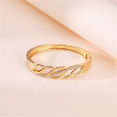 Cubic Zirconia & 18K Gold-Plated Cutout Leaf Bangle