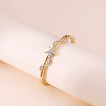 Cubic Zirconia and 18K Gold-Plated Floral Wave Marquise Hinge Bangle, gold bangle bracelet, side view