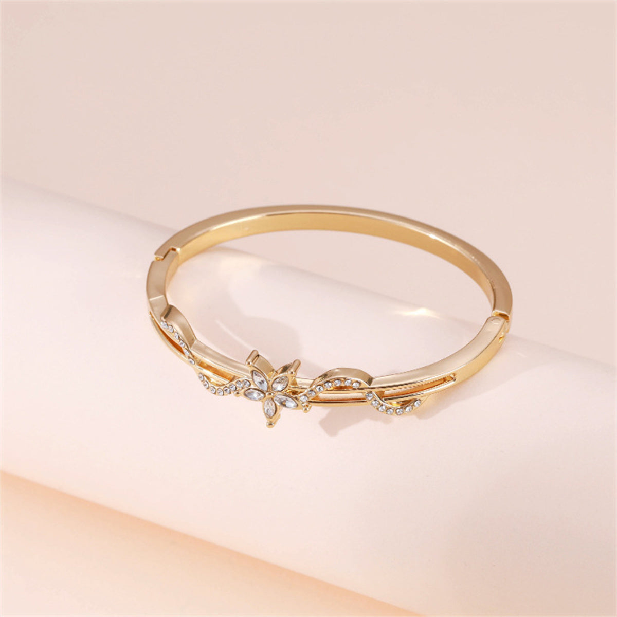 Cubic Zirconia & 18K Gold-Plated Floral Wave Marquise Hinge Bangle