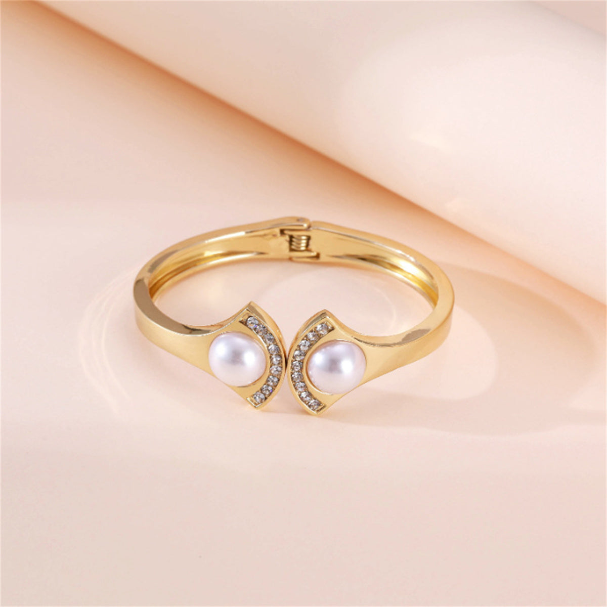 Pearl & Cubic Zirconia 18K Gold-Plated Fan-End Bangle