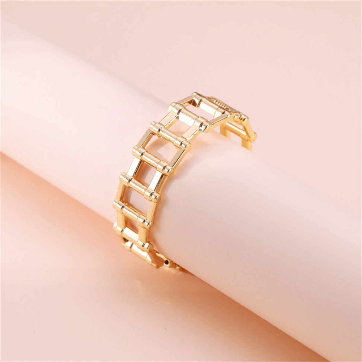 18K Gold-Plated Railway Link Bangle, gold bangle bracelet, vintage-inspired design, side view