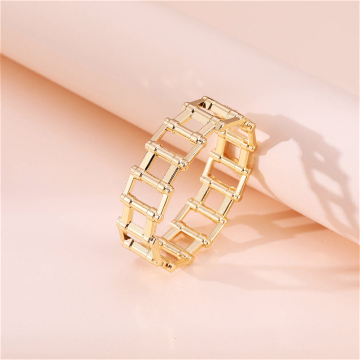 18K Gold-Plated Railway Link Bangle, gold bangle bracelet, vintage-inspired design, lifestyle look
