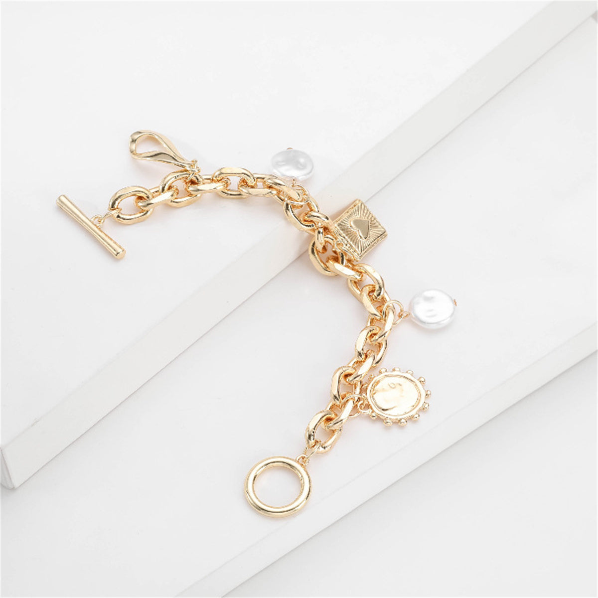 Pearl & 18K Gold-Plated Sun Charm Bracelet